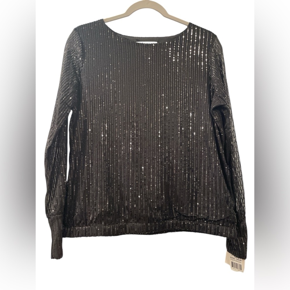 Skye’s The Limit Women’s Black Long Sleeve Sequined Blouse Size Medium NWT